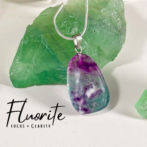 Handmade Fluorite Necklace, Focus + Studying, Fluorite Pendant,  Rainbow Fluorite Necklace, Purple  Fluorite Necklace, Aura Cleanser,