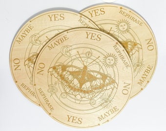 Moth Pendulum Board: Laser Engraved Birch Divination Board