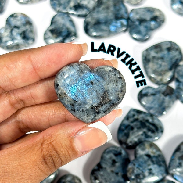 UBER Flashy Blue Larvikite Hearts, Transformation + Willpower, Larvikite Hearts, Larvikite Hearts, Blue Flash Larvikite Hearts, Larvikite