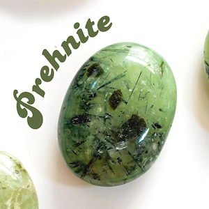 Prehnite Palm Stone with Epidote with Tourmaline | Healing Crystal for Abundance & New Opportunities | Green Prehnite Palm Stone, Prehnite