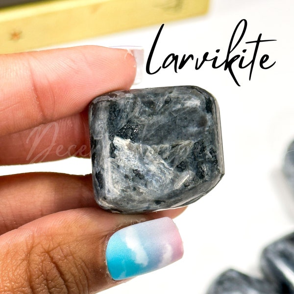 Flashy Larvikite Tumble, Transformation + Willpower, Larvikite Tumbled, Root Chakra, Larvikite Tumble, Larvikite,