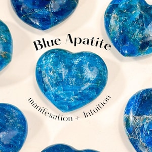 Gemmy Puffy Blue Apatite Hearts, Manifestations + Intuition, Apatite Hearts, Hand-Craved Blue Apatite Hearts, Crystal Hearts, Blue Apatite