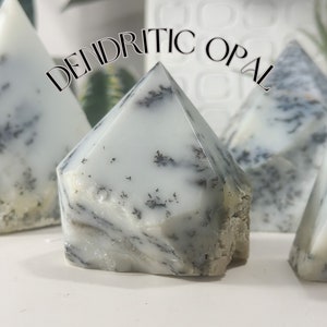 Raw Dendritic Opal Points, Well-Being + Balance, Dendritic Opal, Crown Chakra, Top Polish Dendritic Opal, Raw Dendritic Opal,