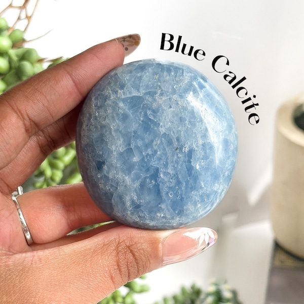 Blue Calcite Palm Stone, Stone of Tranquility, Blue Calcite, Calming Crystals, Polished Blue Clacite Palestine, Crystal Palm Stones, He