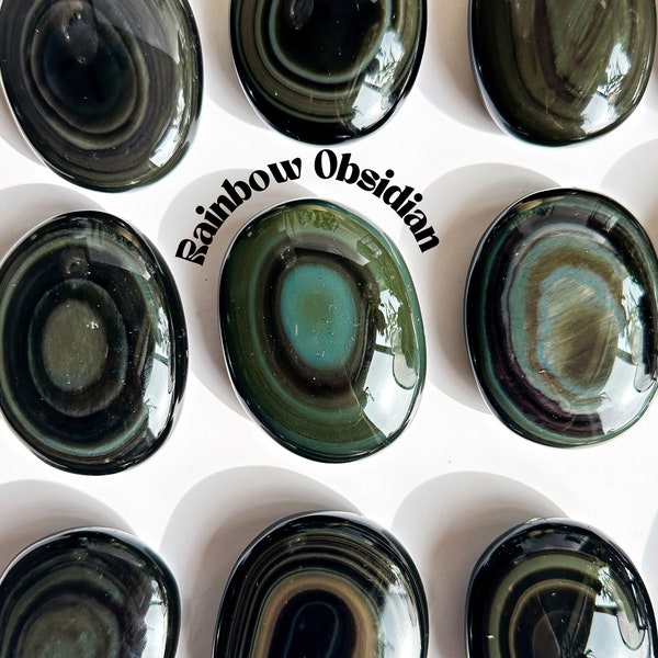 HQ Rainbow Obsidian Palm Stone uit Mexico, Rainbow Sheen Obsidian Palmstones, High Grade Rainbow Obsidian, Obsidian Crystal Palm Stones