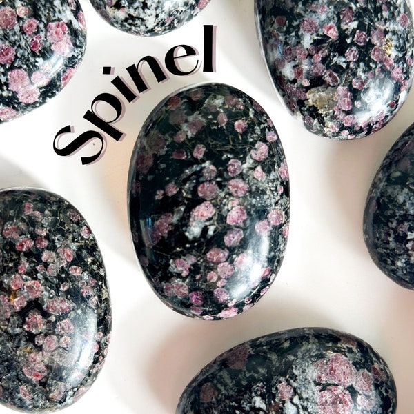 Spinel in Biotite Palm Stone, Manifestation Crystal, Spinel Palm Stones, Ruby Spinel in Biotite, Spinel Crystal, Crystal Palm Stones
