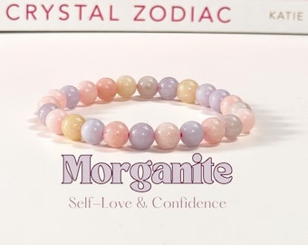 Pulsera elástica de morganita, pulsera de cristal de morganita, pulsera de morganita, pulsera de cristal, morganita