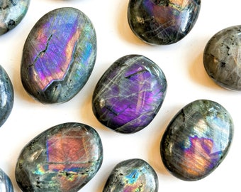 SUPER FLASHY Sunset Labradorite Palm Stone, *New Lot* Purple & Pink Labradorite Palm Stones, Sunset Labradorite, Labradorite Palm Stones