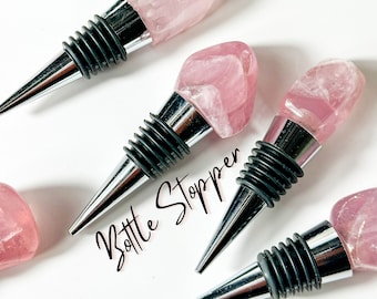 Rose Quartz Wine Bottle Stopper, Gemstone Crystal, Wine Lover Gift