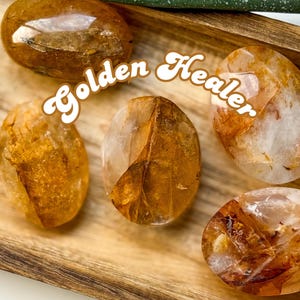 Golden Healer Quartz Palm Stone for Energy Healing & Chakra Balance, Yellow Hematoid Quartz, Golden Healer Crystal, Meditation Stone