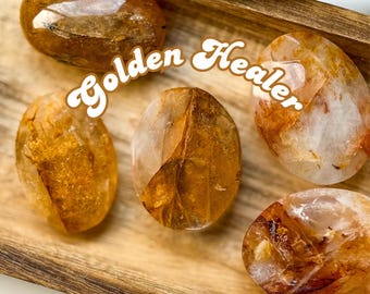 Golden Healer Quartz Palm Stone: Chakra & Energy Healing Crystal