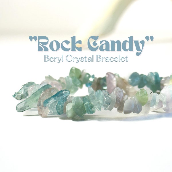 Beryl "Rock Candy" Crystal Bracelets, Connect Your Heart Chakra, Aquamarine-Morgainte-Heliorder, Beryl Chip Bracelet, Gemstone Bracelet