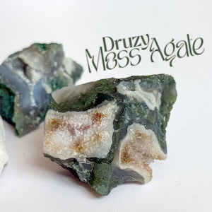 Raw Druzy Moss Agate Specimen: Natural Crystal