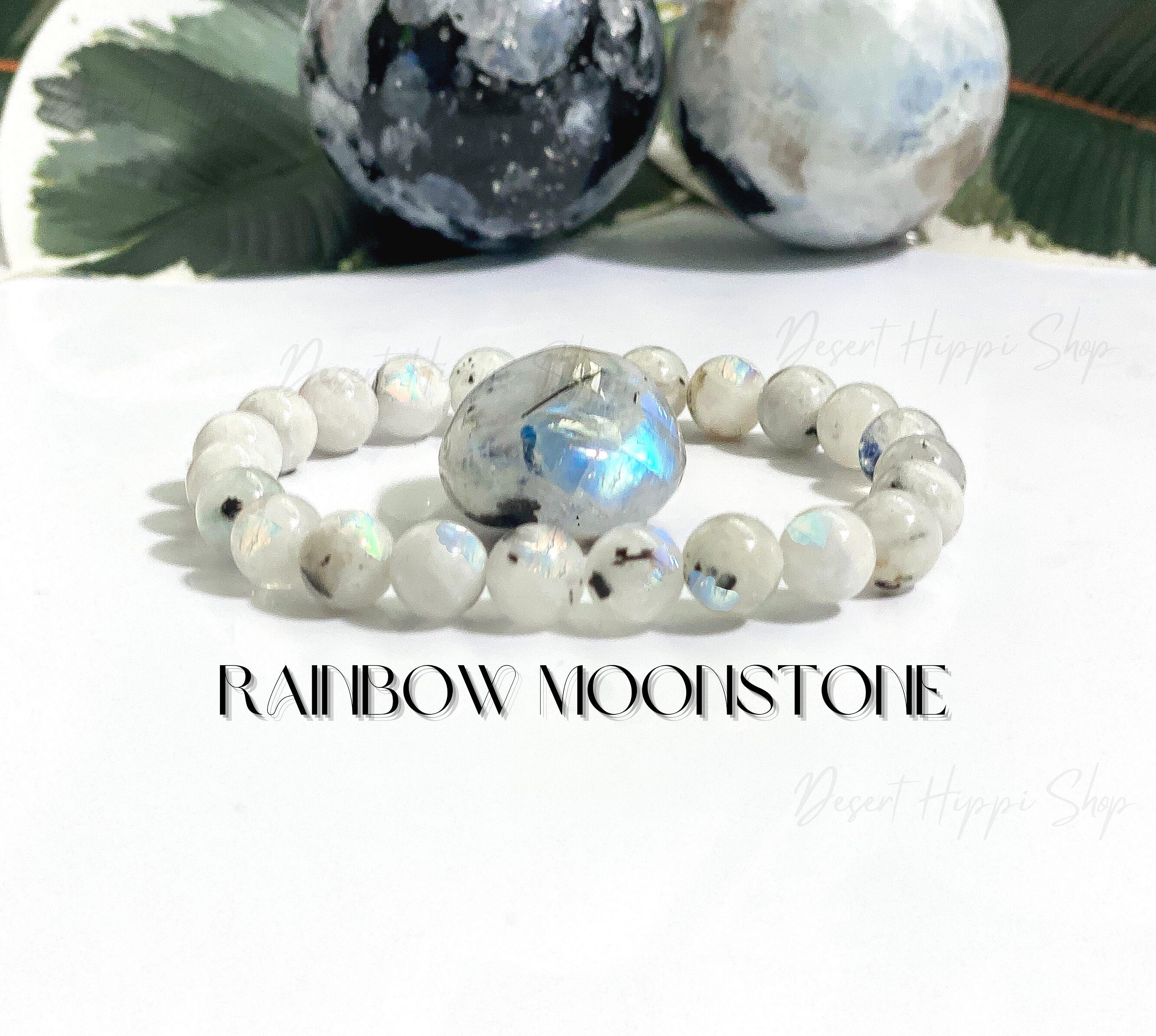 Buy Shiv gems stone company Natural Rainbow Moonstone Bracelet 8 mm Crystal  Stone Bracelet Round Shape for Reiki Healing and Crystal Healing Stones  (Color : off White) Online at Best Prices in