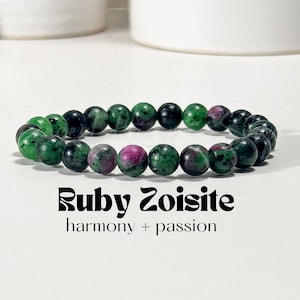 High Grade Ruby Zoisite Bracelet, 8mm Ruby Zoisite Bracelet, Anyolite Bracelet, Ruby Zoisite Jewelry, Crystal Bracelet,