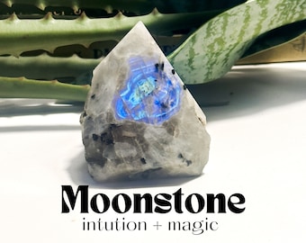 Rainbow Moonstone Point: Polished Crystal for Intuition & Magic