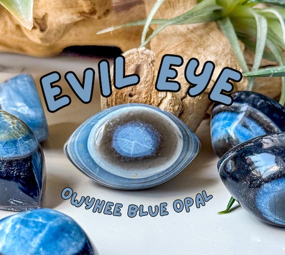 Owyhee Blue Opal Evil Eye Carving: Protection Amulet Crystal