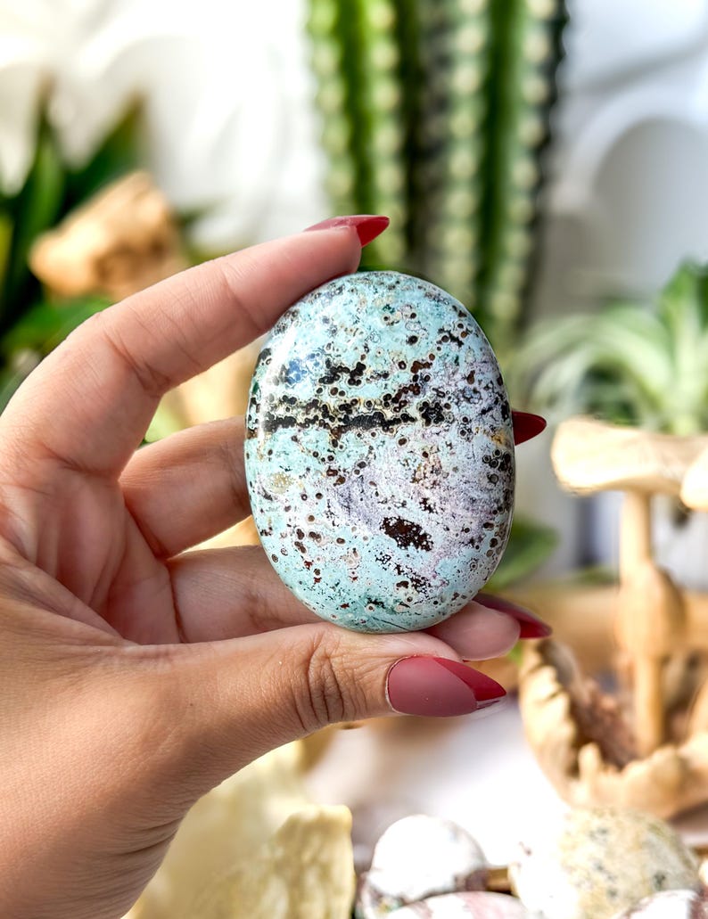 Pastel Ocean Jasper Palm Stone l Stone of Joy & Relaxation l Sea Jasper image 4