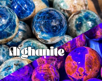 High-Grade Fluorescent Blue Afghanite Spheres, UV REACTIVE, Fluorescent Afghanite, Fluorescent Afghanite Stone, Blue Fluorescent Afghanite