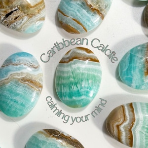 Relaxing Caribbean Calcite Palm Stone, Caribbean Calcite Worry Stone, Caribbean Calcite, Caribbean Calcite Cabochon, Mini Palm Stone