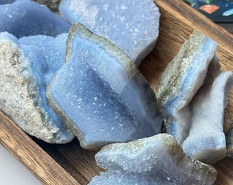 Raw Blue Lace Agate | Calming Stone for Communication & Peace | Soothing Energy Crystals for Throat Chakra Work | Blue Lace Agate