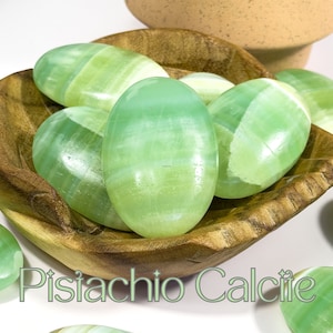 Pistachio Calcite Palm Stone | Green Calcite for Forgiveness & Renewal | Banded Pistachio Calcite Crystal | Healing Palm Stones
