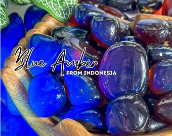 UV Reactive Blue Amber Tumble Stone: Rare Energy Cleansing Crystal