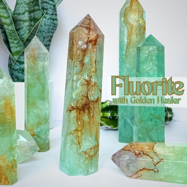 Fluorite Golden Healer Tower: Crystal Healing Point, Pakistan