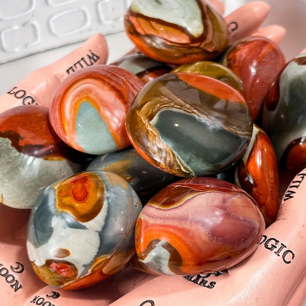 Desert Jasper Palm Stone, *NEW LOT from Tucson Gem Show* Exuberance + Vitality, Polychrome Jasper Palm Stone, Desert Jasper, Palm Stones