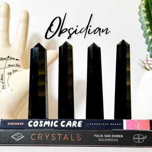 Black Obsidian Towers (3.74-4.00&quot;), Protection & Truth,  Black Obsidian Point, Protection Crystal, Obsidian, Black Obsidian,