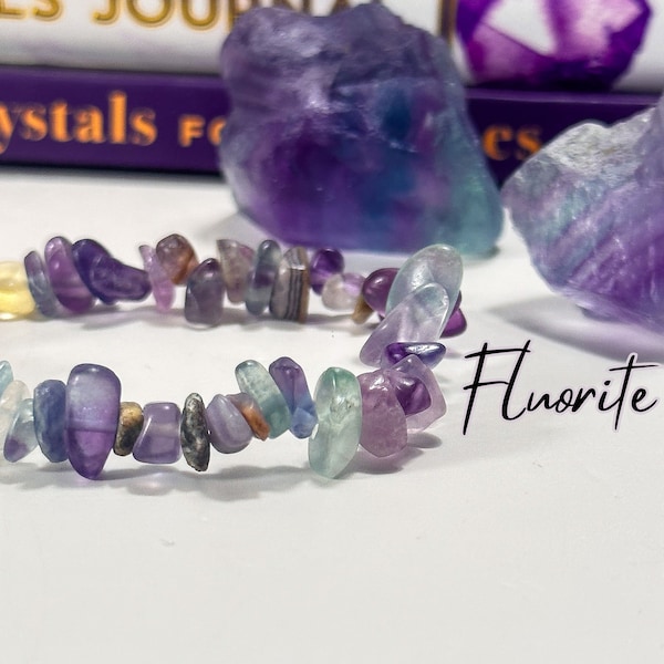 Rainbow Fluorite Bracelet, Mental Clarity + Focus, Rainbow Fluorite Chip Bracelet, Fluorite Crystal Bracelet, Fluorite Jewelry,