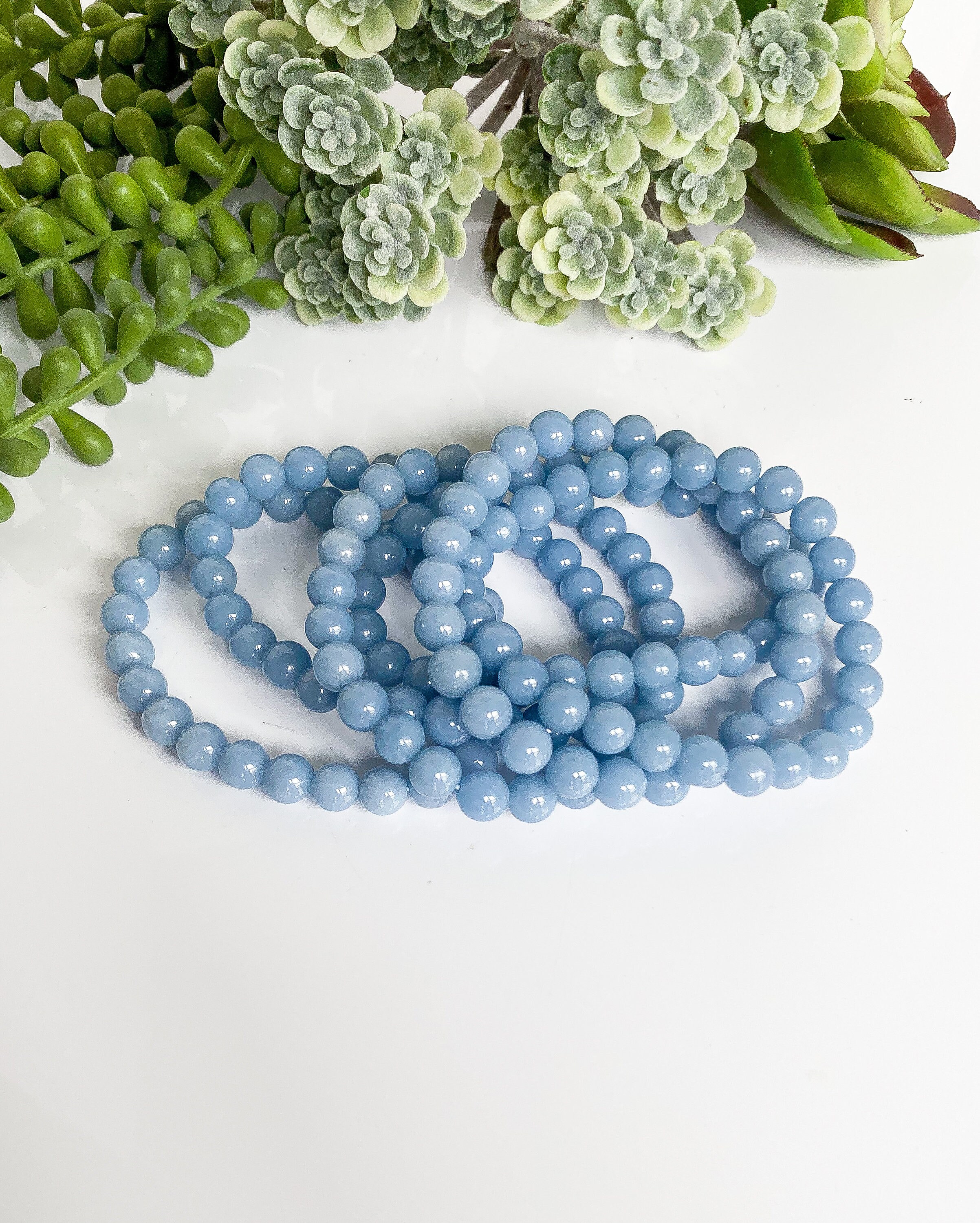 Angelite Stretchy Bead Bracelet Angelite Bracelets Stackable Etsy