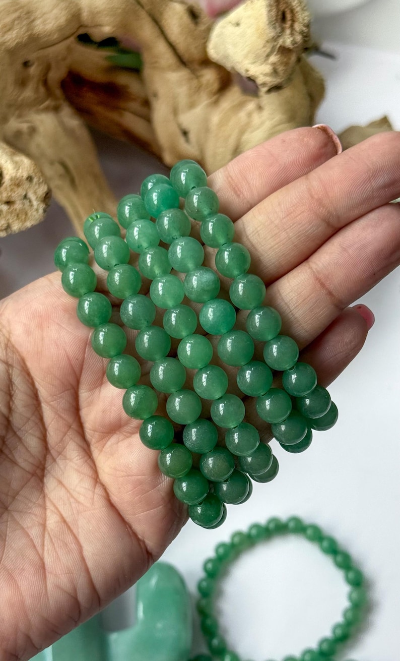 Pulsera de aventurina verde, piedra de la suerte y la prosperidad, sanación del chakra del corazón. imagen 4