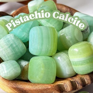 Pistachio Calcite Tumble Stone | Green Calcite Crystal | Aqua Calcite | Banded Green Calcite | Tumbled Crystals for Energy & Balance