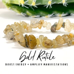 Hand-Made Gold Rutile Quartz Bracelet, Align+ Manifestation, Gold Rutile Chip Bracelet, Gold Rutile Jewelry, Gold Rutile Quartz