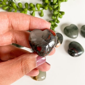 African Bloodstone Puffy Crystal Hearts, Mini Bloodstone Hearts, African Bloodstone Heart