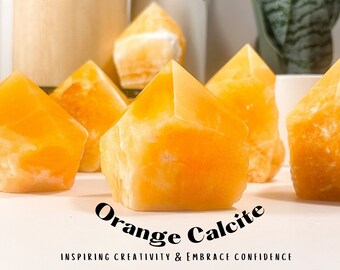 XL Juicy Orange Calcite Top Polish, Inspire + Create, Raw Orange Calcite Points, Orange Calcite, Orange Calcite Points, Top Polish Crystals,