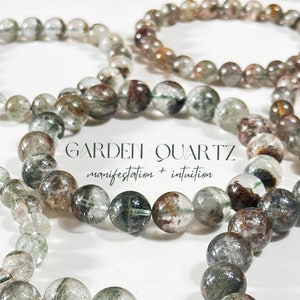 Garden Quartz Bracelets, Manifestation + Intuition, Lodolite Bracelets, Heart & Root Chakra, Quartz Jewelry, Lodolite, Garden Quartz
