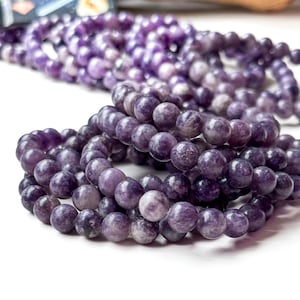 Lepidolith Perlen Armband: 8 mm Lila Edelstein Kristall