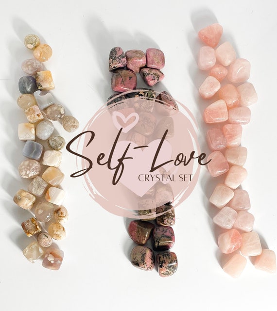 Self-love Crystal Set: Flower Agate, Rhodonite, Rose Quartz - Etsy