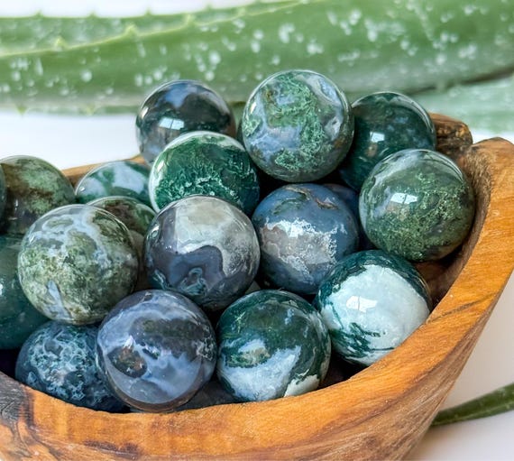 Mini Moss Agate Sphere: Pocket Crystal for Growth & Heart Chakra
