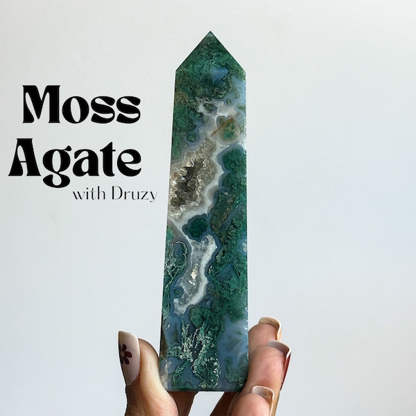 Torres de Ágata Musgo con Druzys, TÚ ELIGES, Druzy Ágata Musgo, Cristal Druzy, Puntos Ágata Musgo, Ágata Druzy Musgo