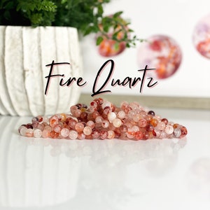 Fire Quartz Bracelet, Red Hematoid Quartz Bracelet, Fire Quartz Beaded Bracelet, Hematoid Fire Quartz Bracelets, Red Quartz Bracelets