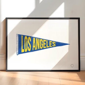 Vintage Los Angeles Art Print, Los Angeles Pennant Flag Blue Yellow Poster, Los Angeles Wall Art Custom Pennant Print Dorm, Digital Download