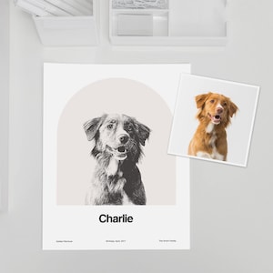 Pet Portrait DIGITAL VERSION Custom and Personalized, Pet Portrait from Photo, Pet Portrait Gift Poster, Wall Art Custom Pet Portrait