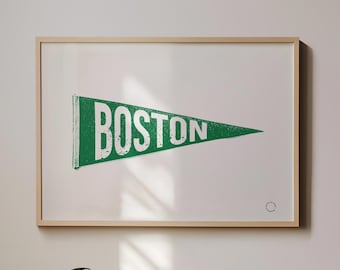 Vintage Boston Pennant Flag Art, Boston Green Flag Poster, Massachusetts Boston Flag Wall Art Custom Pennant Flag Print, Digital Download