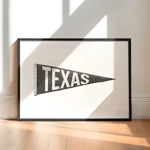 Impresión de la bandera del banderín de Texas, cartel del estado de Texas en blanco y negro, arte de pared vintage de Texas, banderín con nombre, impresión personalizada del estado