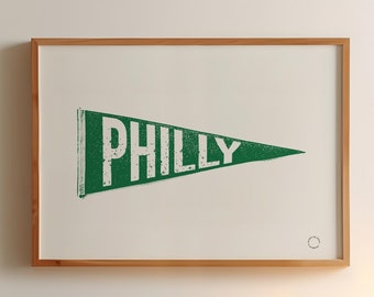 Vintage Philadelphia Pennant Flag Poster, Philadelphia Green Print, Philadelphia Wall Art Custom Pennant Name Flag Print, Digital Download