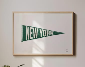 Arte de pared con banderín de Nueva York, póster vintage con bandera verde de Nueva York, arte de pared con banderín de Nueva York, impresión personalizada con nombre de bandera y banderín, descarga digital