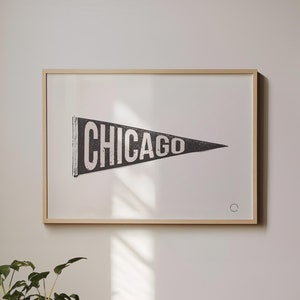 Chicago wimpel vlag afdrukken, Chicago poster Illinois teken zwart wit, vintage Chicago Wall Art naam wimpel vlag aangepaste wimpel stad afdrukken